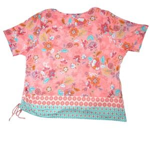 Ruby Rd Woman Coral Floral Print Beaded Neckline Tunic Top Plus Size 3X